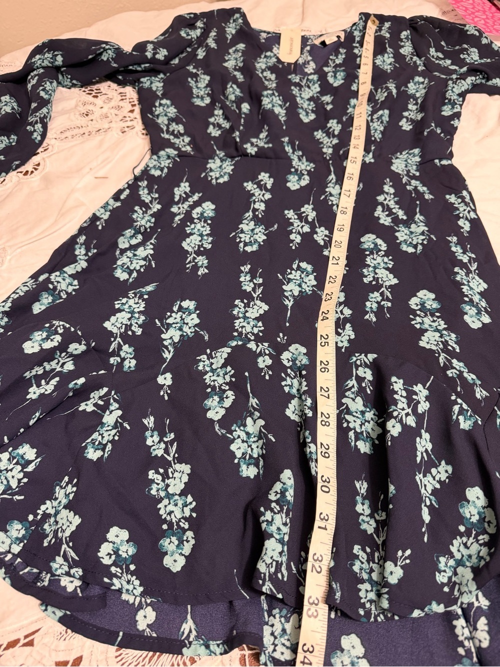 Jun & Ivy navy blue floral mini dress long sleeves size M - Picture 8 of 10